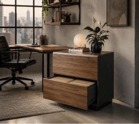 2 Drawer 31w*28h Wood Filing Cabinet with Anti-tilt Mechanism, Black Walnut.