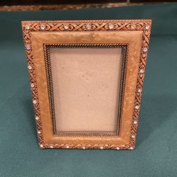 Vintage Bronze And Enamel Frame With Lovely Crystals 