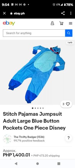 Stitch Pajama/Costume Jumpsuit  Adult Large