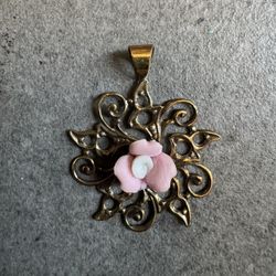 Vintage Victorian, Ornate Filigree Revival Piece Design With Central Porcelain Flower Accent.