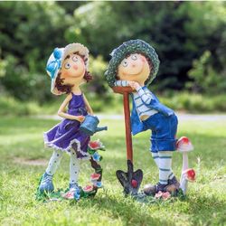 Garden Statue Garden Gnome Statue Kindergarten Resin Ornaments, Cartoon Garden Sculpture, Outdoor Figure Statue (Color : Multi-Colored, Size : Boy and