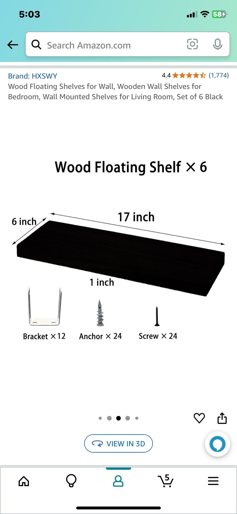 Lot Of 4 Black Floating Shelves. NEW In Box