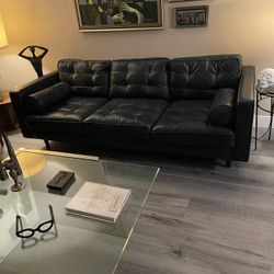 Blue Leather Sofa - Mid Century Design 