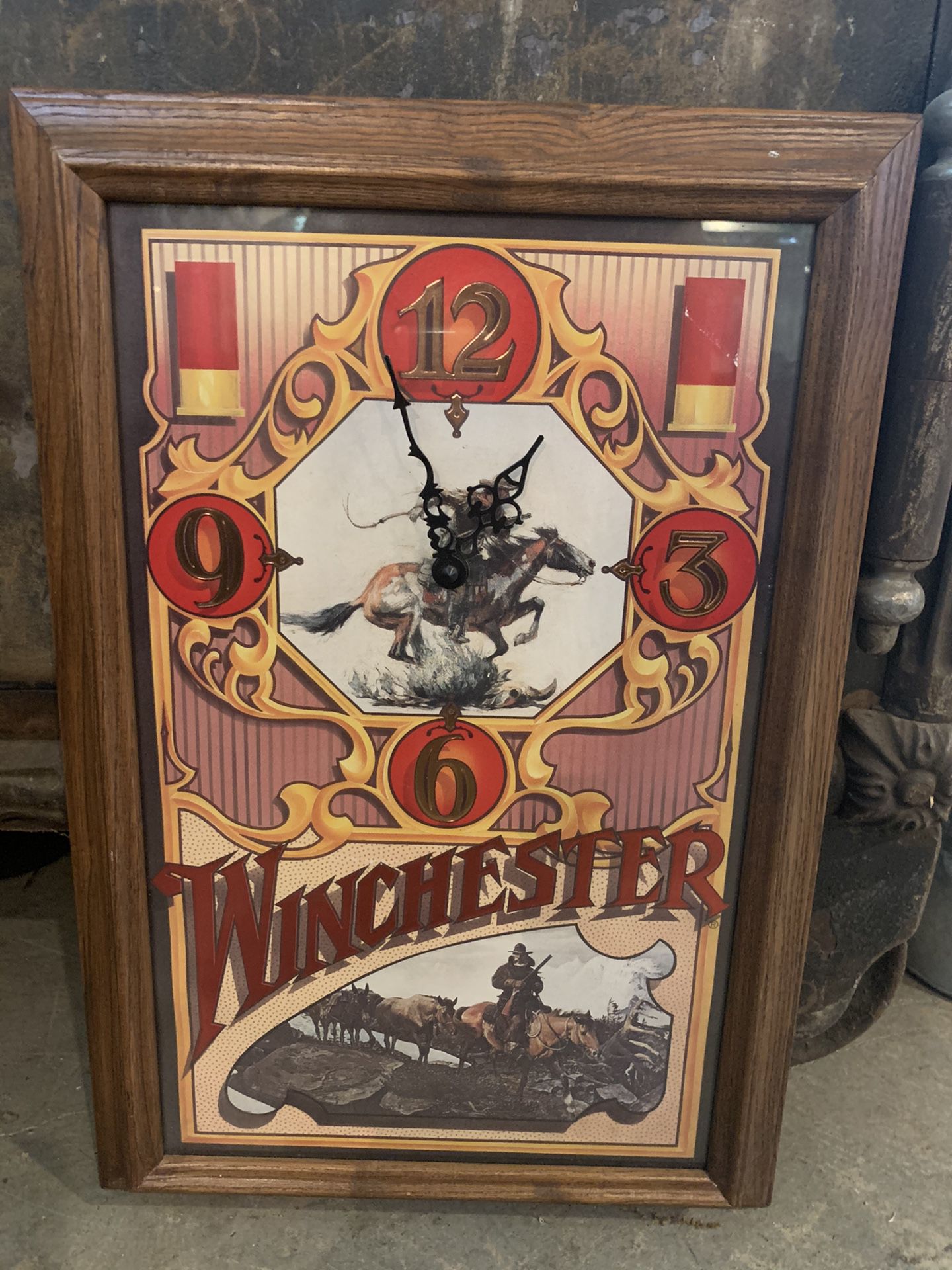 13x19 vintage WINCHESTER CLOCK. “Works”. 38.00. 212 North Main Street Buda. Furniture collectibles sterling silver jewelry man cave items vintage to