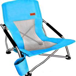 Low Beach Camping Folding Chair, Ultralight Backpacking Chair with Cup Holder & Carry Bag Compact & Heavy Duty Outdoor, Camping, BBQ, Beach, Travel, P