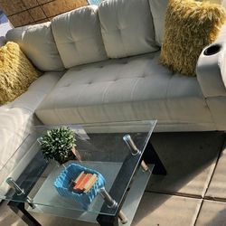 Beautiful white leather section sofa set 2 module used good condition 94x71x26h 