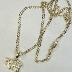 14k Gold Filled Diamonds pave CZ Stones Elephant pendant And Necklace