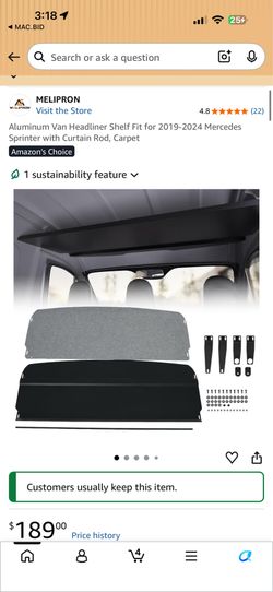 Aluminum Van Headliner Shelf Fit for 2019-2024 Mercedes Sprinter