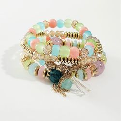 A set of 4 multicolored gold beads bracelets bracelet womens ladies gift
