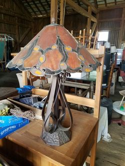 Stained glass feaux modern wrought iron table lamp light