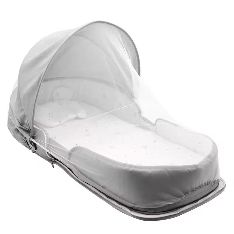 Portable Folding Bed Mobile Bed Bionic Bed Backpack for Mom Complete Portable Baby Crib with Mosquito Net and Adjustable Support