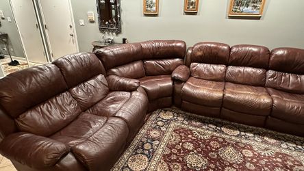 Dark Brown L-shaped Leather Electric Recliner Sectional Couch