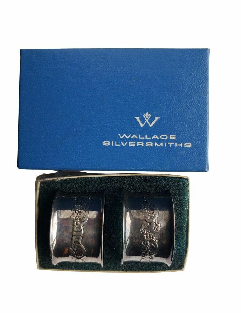 Wallace Baroque Silver Plated Napkin Rings - Set of 2 Vintage Table Decor