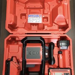 Milwaukee M18 18V 2000ft Red Exterior Rotary Laser Level Kit W/ Receiver, Receiver Clamp & Tripod New 