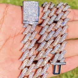 Men’s Designer Link Chain Necklace, 14K Silver Rose Gold 5X Layered Iced Cuban Chain, Bling Necklace, CZ Diamond Choker, Spike Chain Iced Hip Hop 