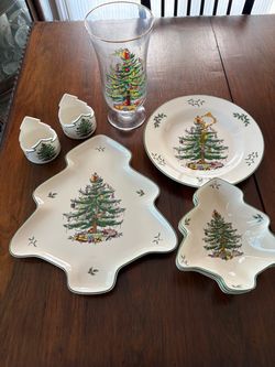 8 -Pc Vintage Spode Christmas Tree Hostess Set