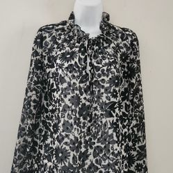   Boden “Maddie” Floral Semi-Sheer  Long Sleeve Blouse, Size: 8, Color: Black/White 
