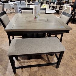 6PC Counter Height Dining Table Set w/ Lazy Susan 