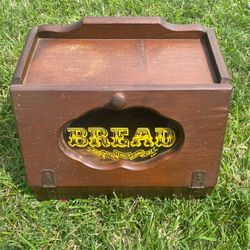 Vintage Wooden Bread Box With Window & Yellow Graphics - 15” x 11” x 11”
