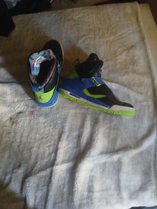 Nike Jordan Flight 45 High Gs 7y Rare Neon Green/royal Blue/blk Size 5.5y