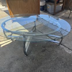 Large Oval Glass Coffee Table with Chrome Base – 56” × 41”
