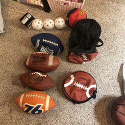 Footballs, Wiffle ballsc Basketball