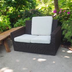 Outdoor Patio Love Seat Couch Wicker Brown 