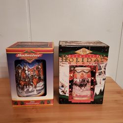 1999 BUDWEISER 20th ANNIVERSARY HOLIDAY STEIN  AND 1996 SET OF 2