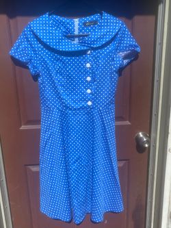 Blue Polka Dots Rockabilly Swing Dress XS