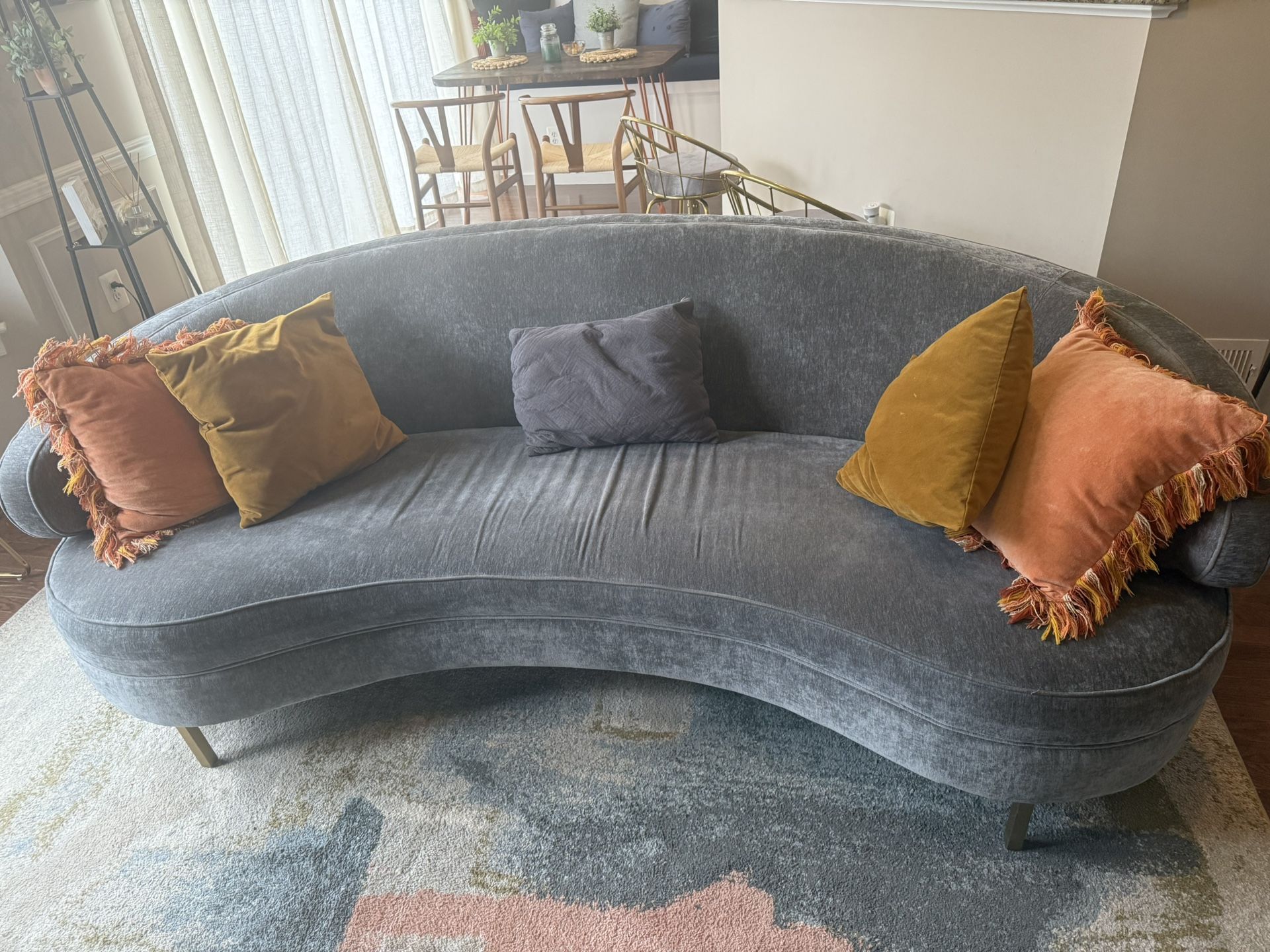Grey Velvet Curved Couch (6.5ft)