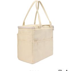 Crochet Bag Organizer for Yarn Storage Canvas Yarn Storage Bag Solid Crochet Bag Large Capacity Yarn Holder with Multi-Layer Pockets for Hooks Knittin