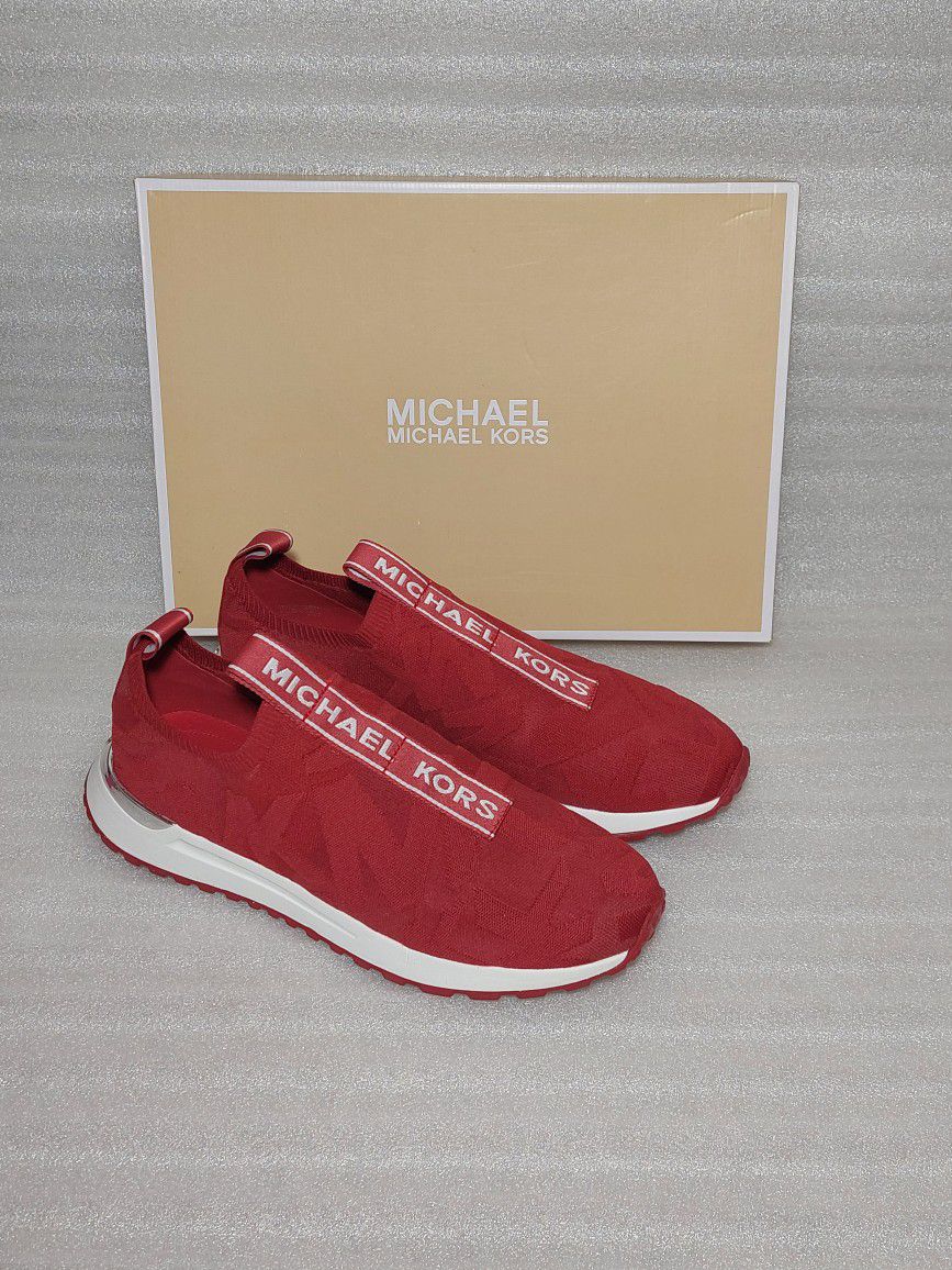 MICHAEL KORS designer sneakers. Red. Brand new in box. Size 10 women's shoes Slip on