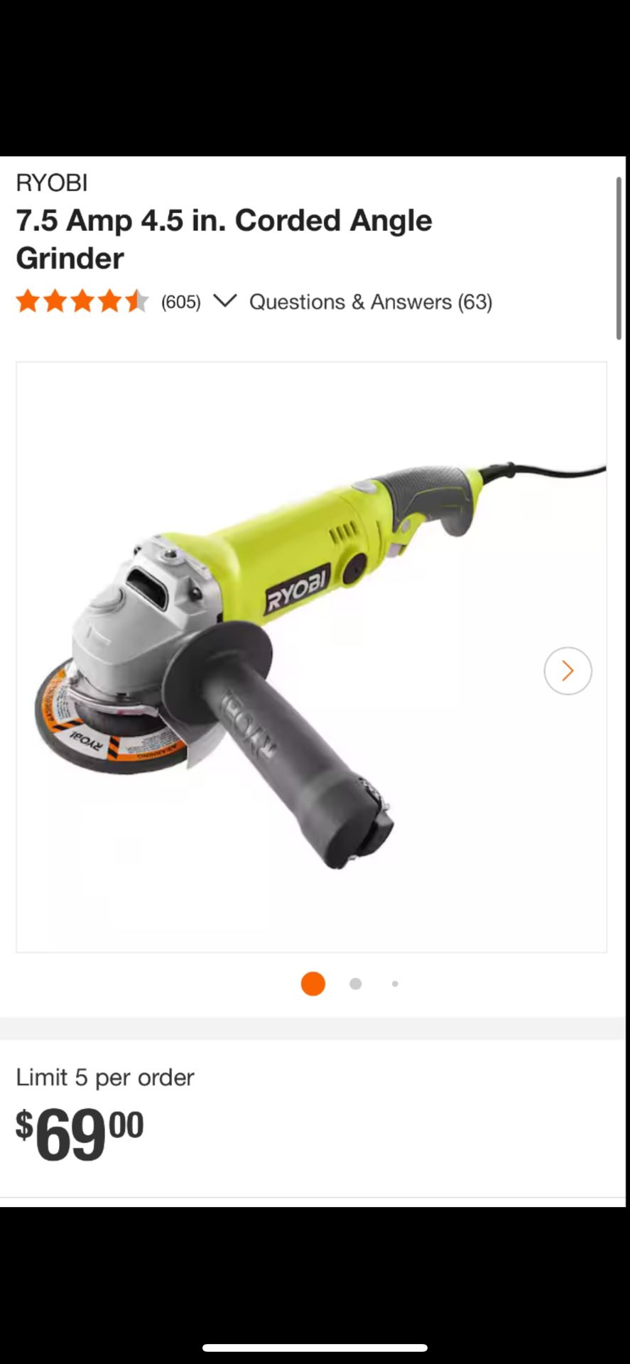 RYOBI 7.5 Amp 4.5 in. Corded Angle Grinder