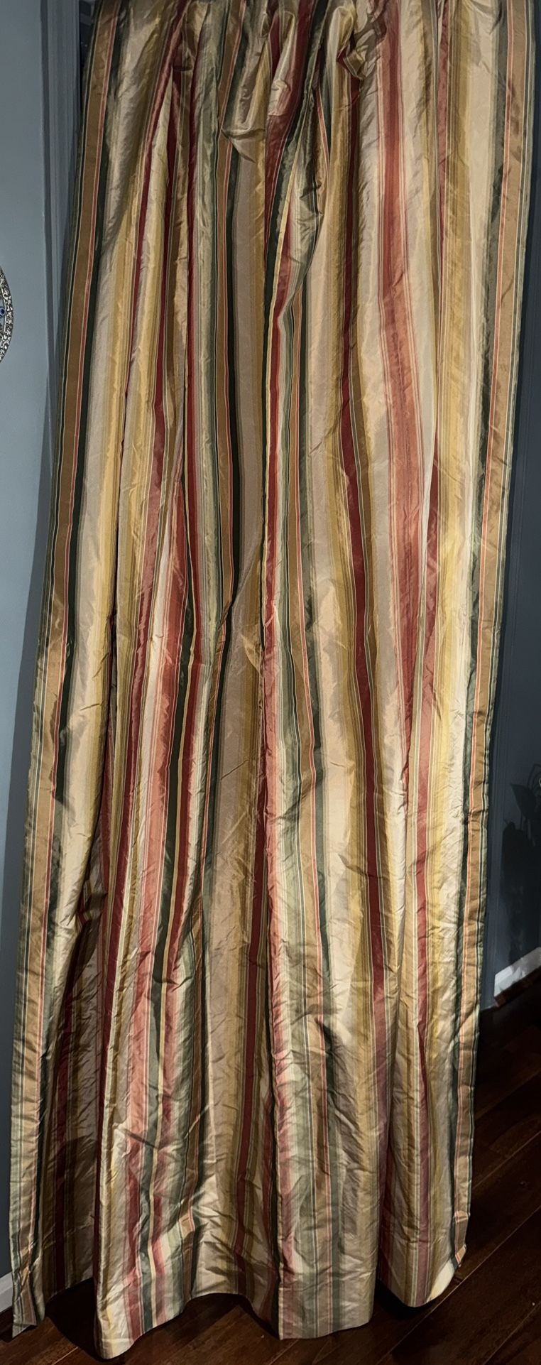 Custom made 100% Silk Double Lined Stripes 2 Weighted Curtain Panels.