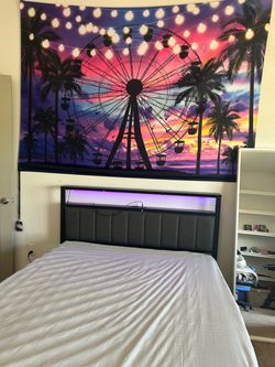 Full size bed frame  with LED lights. Mattress included
