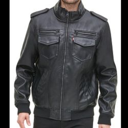 Men's Levis Medium Faux Leather Aviator Bomber Jacket w/ Fleece Lining