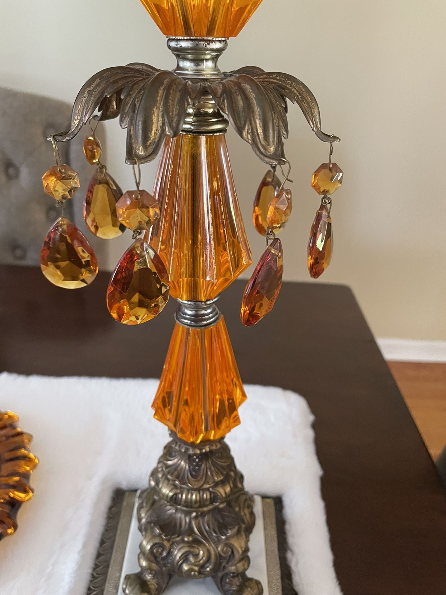 Cigar Stand Vintage Rare Amber glass 4 Tier Standing Ashtray Brass! 1940’s-1950’s Circa