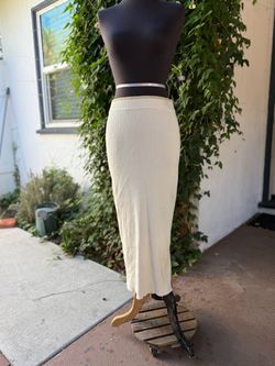 Ramy Brook Ivory Ribbed Knit Long Straight Pencil Skirt Pull On Size S