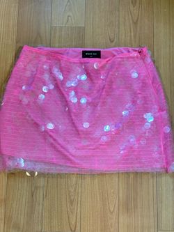 White Fox Boutique Pink Twilight Groove Large Sequin Disc Mesh Mini Skirt M/L