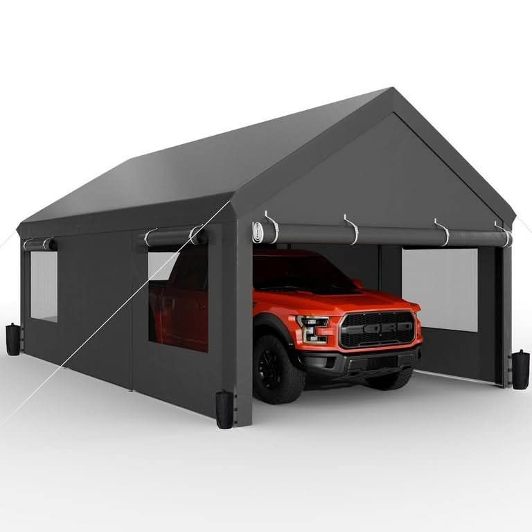 12x20 ft Carport with 4 Sandbags Heavy Duty Canopy with Roll-up Windows Portable Garage