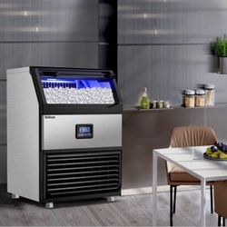 Commercial Ice Maker Machine 450LBS/24H,77Lbs Storage,144Pcs/10Min Fast Ice Making in 8-15 Mins,Stainless Steel, Freestanding Under Counter For Bar, R