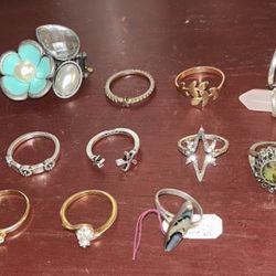 Lot Of 12 Vintage To Now Rings Silver Large 
