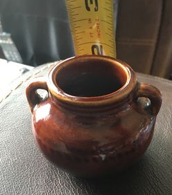 Vintage Brown Miniature Pottery Base 2 Inches Antique Folk Mini Vase
