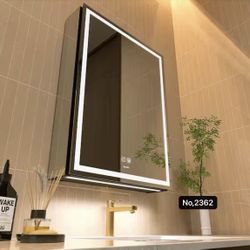 LED Lighted Bathroom Medicine Mirror Cabinet with Sockets & USBs, Anti-Fog Dimmable Light and Color Adjustment, Easy to Install Aluminum Cabinet (20 *