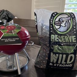 Panacea Steel Bird Feeder-Red - with Small Batch Wild & Strong Maximum Songbird Reserve Wild Bird Food 5 lb