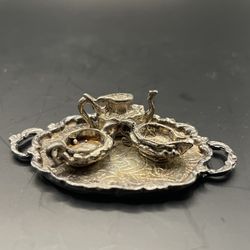 Vintage Ornate Miniature Metal Tea Set w/ Tray – Dollhouse Display Collectible
