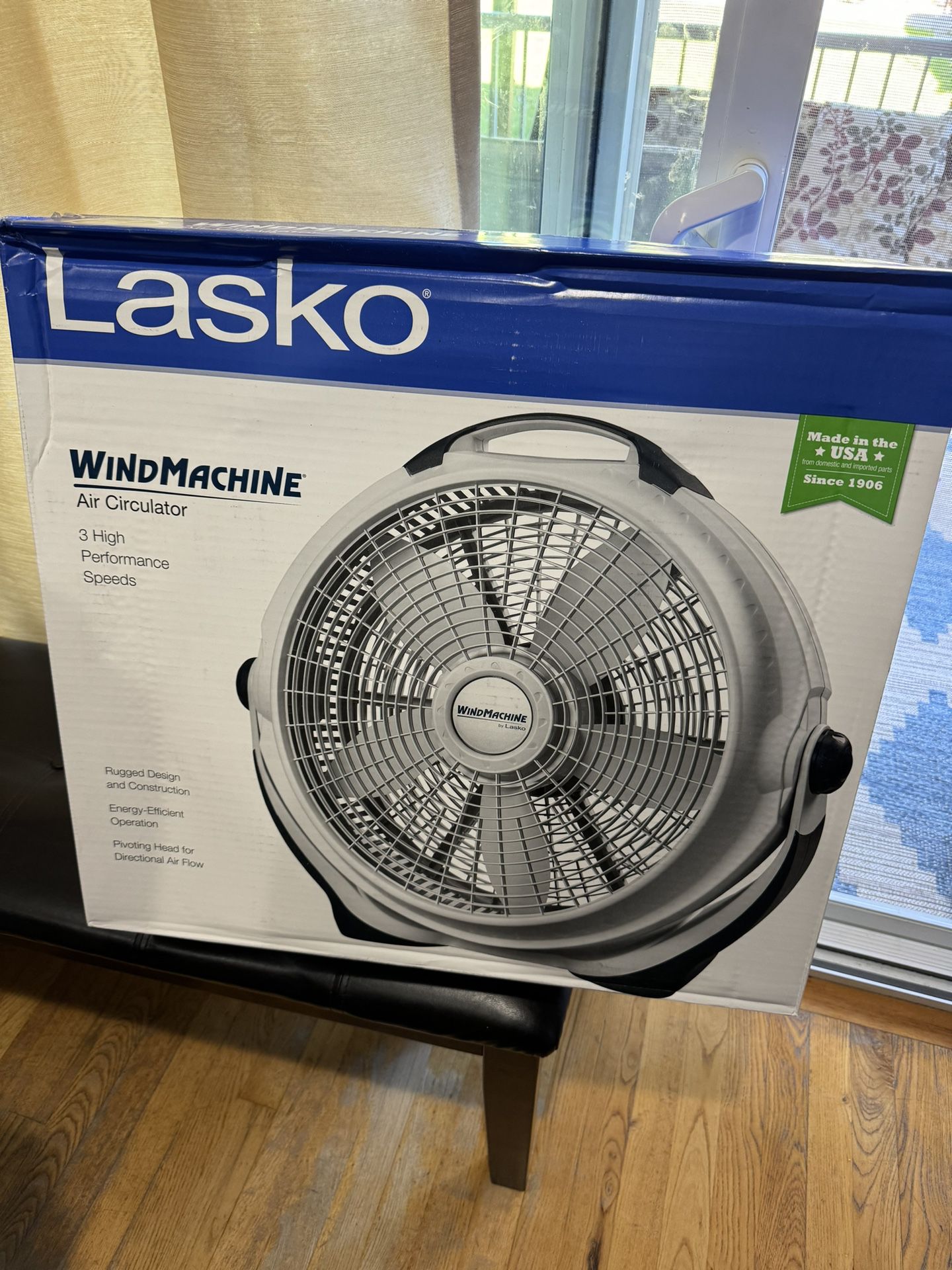 Lasko Wind Machine Air Circulator Floor Fan, 3 Speeds, Pivoting Head for Large Spaces, 20", 3300, White