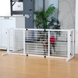 Pet Gate, White,38 in. to 71 in. W Adjustable Pet Gate, Solid Wood Dog Fence for Doorway, Stairs, NEW