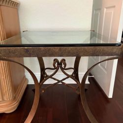 Glass Top Wrought Iron End Table 