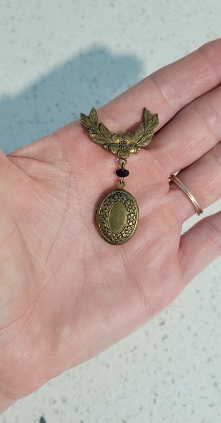 Vintage Brass Brooch Locket